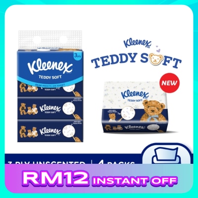 KLEENEX Facial Tissue Soft Box Teddy Soft 3PLY (100s x 4)