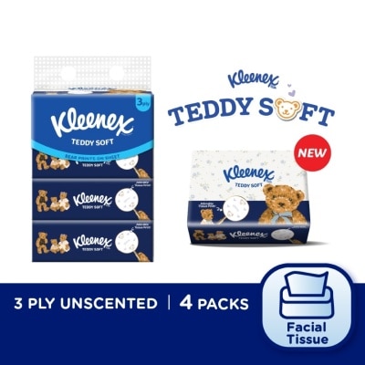 KLEENEX Facial Tissue Soft Box Teddy Soft 3PLY (100s x 4)