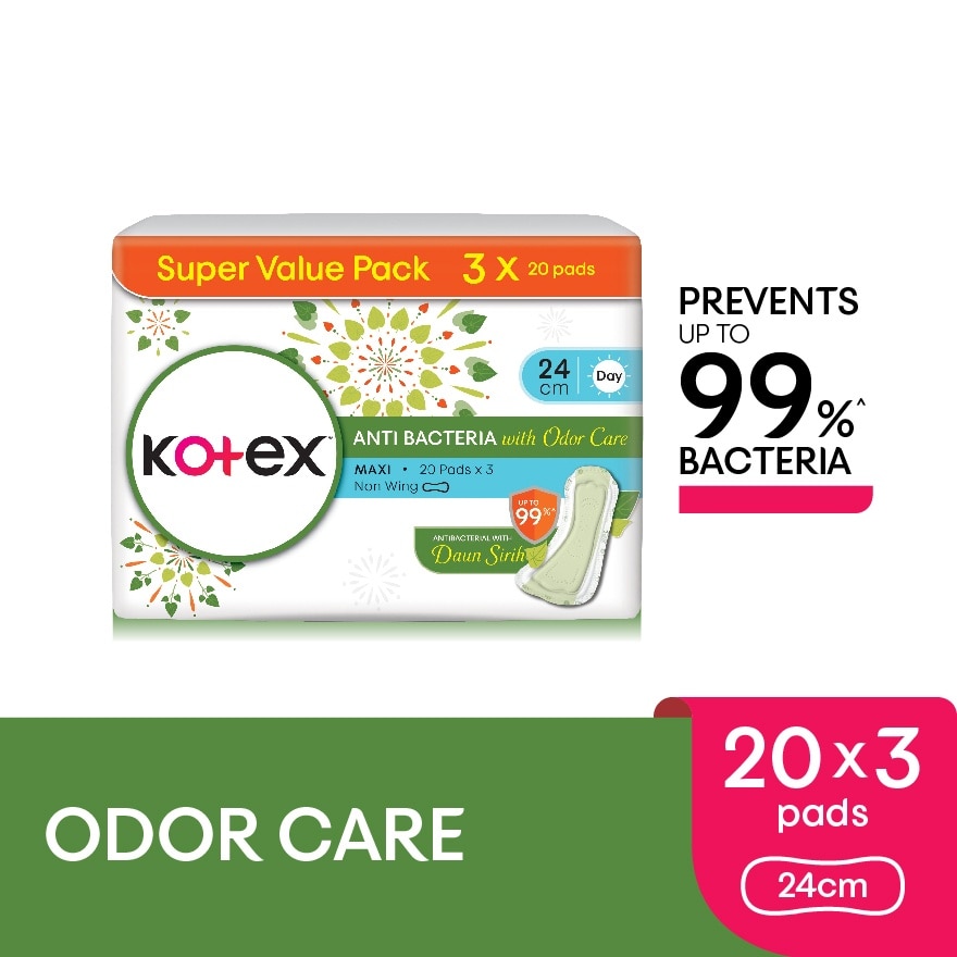 Anti-Bacteria Maxi Day Non Wing Pad 24cm (20s x 3 Packs) Sanitary Pad With Odor Care