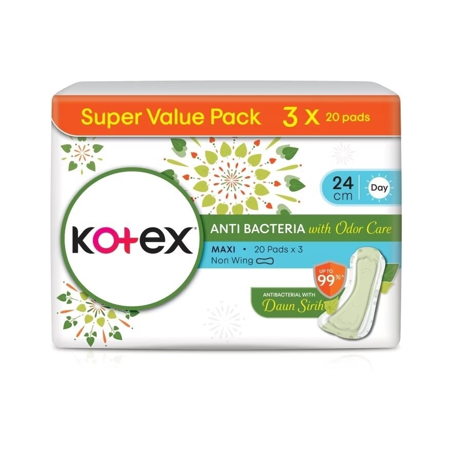 Anti-Bacteria Maxi Day Non Wing Pad 24cm (20s x 3 Packs) Sanitary Pad With Odor Care
