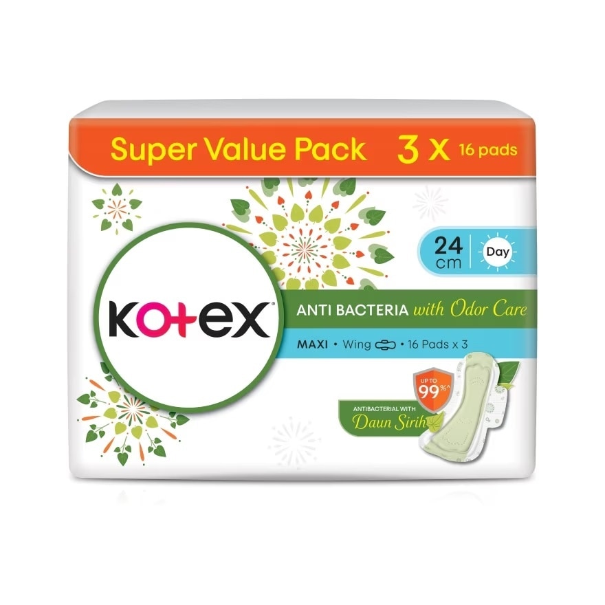 Anti-Bacteria Maxi Day Wing Pad 24cm (16s x 3 Packs) Sanitary Pad With Odor Care