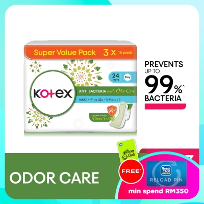 KOTEX Anti Bacteria Maxi Day Wing Pad 24cm (16s x 3 Packs) Sanitary Pad With Odor Care image