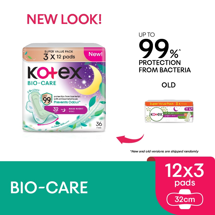 Biocare Anti Bacteria Overnight Wing Pad 32cm (12s x 3 Packs) Sanitary Pad With Odor Care image