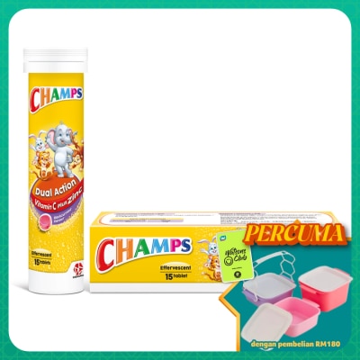 CHAMPS - Effervescent Dual Action Vit C +Zinc Blackcurrant 15s