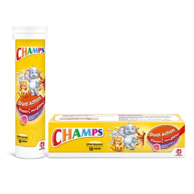 CHAMPS - Effervescent Dual Action Vit C +Zinc Blackcurrant 15s