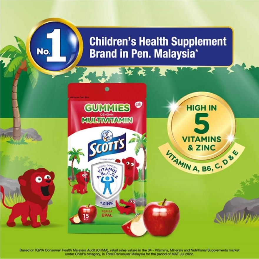DHA Omega 3 Gummies Assorted & Vitamin C Pastilles Orange Kids & Multivitamin Gummies Apple 15s