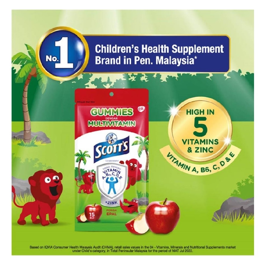 DHA Omega 3 Gummies Assorted & Vitamin C Pastilles Orange Kids & Multivitamin Gummies Apple 15s