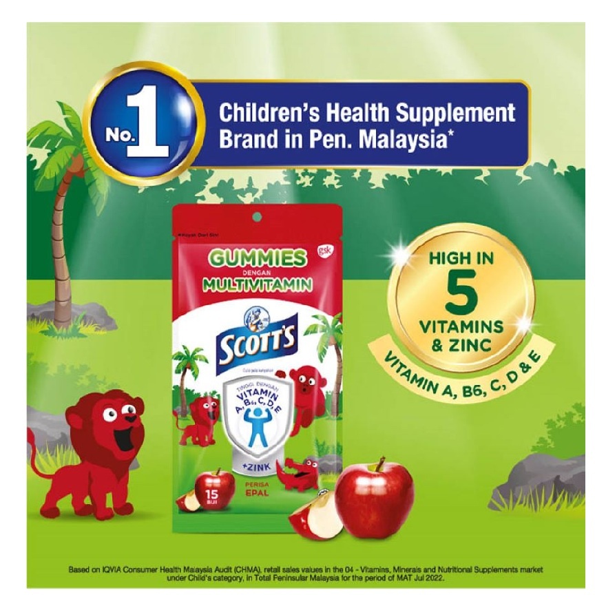 DHA Omega 3 Gummies Assorted & Vitamin C Pastilles Orange Kids & Multivitamin Gummies Apple 15s image