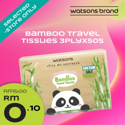 W REWARDS RM0.10 Deals For 1 Pack Watsons Forest-Friendly Bamboo Travel Tissues 3PlyX50s