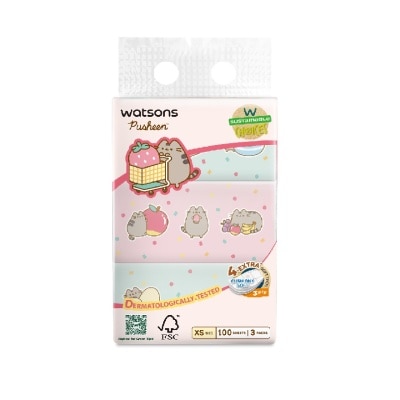 WATSONS Pusheen Velvet Travel Facial Tissue XS Size 3ply x 100sheets x 3s