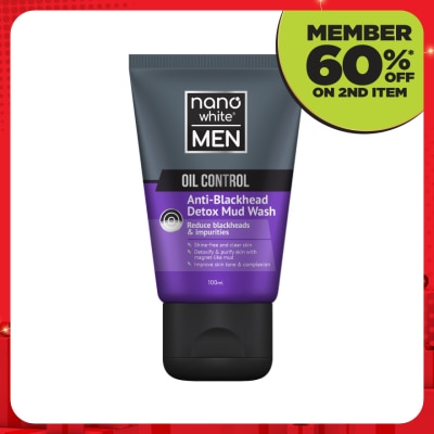 NANO WHITE MEN Oil Control Anti-Blackhead Detox Mud Wash 100ml