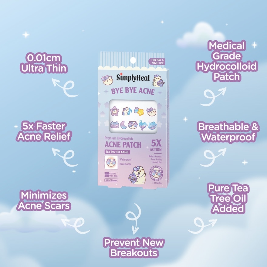 Bichi Mao Purple Day & Night Premium Hydrocolloid Acne Patch 22s