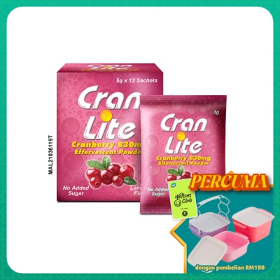 CRANLITE - Cranberry 830mg Effervescent Powder (Lemonade Flavour) 5g 12s