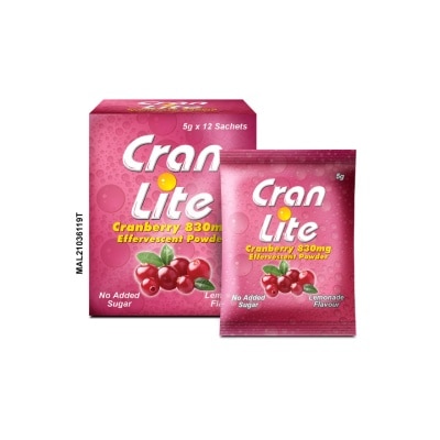 CRANLITE Cranberry 830mg Effervescent Powder (Lemonade Flavour) 5g 12s