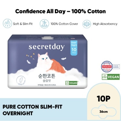 SECRET DAY Pure Cotton Slim-Fit Overnight 36cm 10s