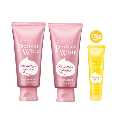 SENKA Perfect Whip Collagen In 120g Twin Pack + Assorted Perfect Whip 15g