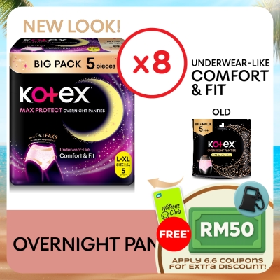 KOTEX - Overnight Panties L-XL (5s x 8 packs) - Period Panties with 360 Anti-Leakage Protection Disposable