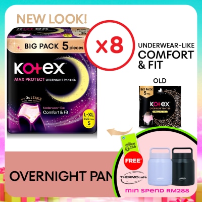 KOTEX - Overnight Panties L-XL (5s x 8 packs) - Period Panties with 360 Anti-Leakage Protection Disposable