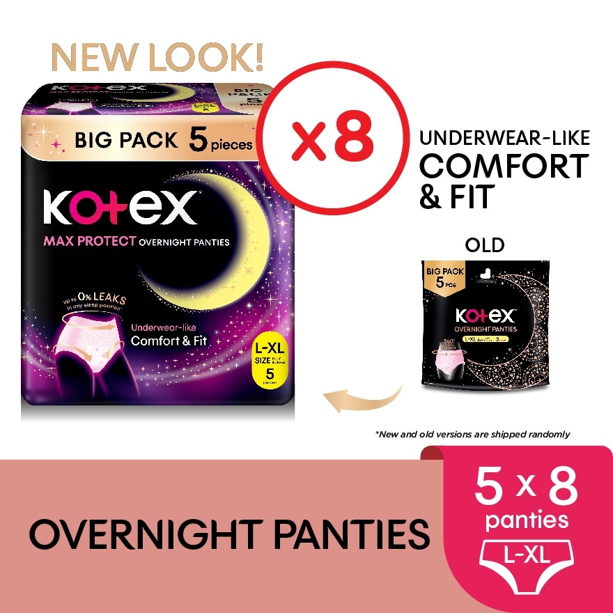 Overnight Panties L-XL (5s x 8 packs) - Period Panties with 360⁰ Anti-Leakage Protection Disposable