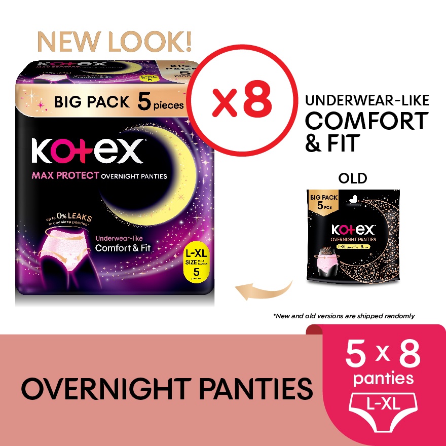 Overnight Panties L-XL (5s x 8 packs) - Period Panties with 360 Anti-Leakage Protection Disposable