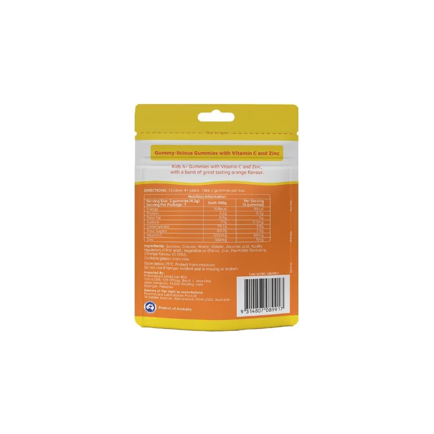 Kid’s A+ Vit C+ Zinc Gummies Orange Flavours 14s