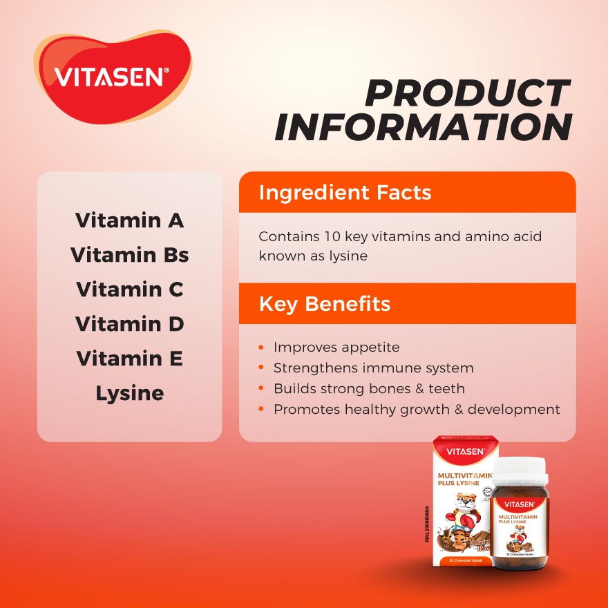 Multivitamin Plus Lysine Chewable Tablet (Chocolate Flavour) 30's