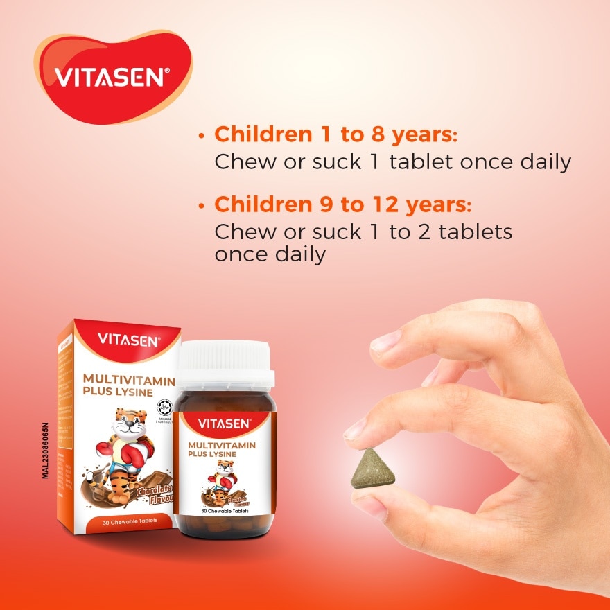 Multivitamin Plus Lysine Chewable Tablet (Chocolate Flavour) 30's