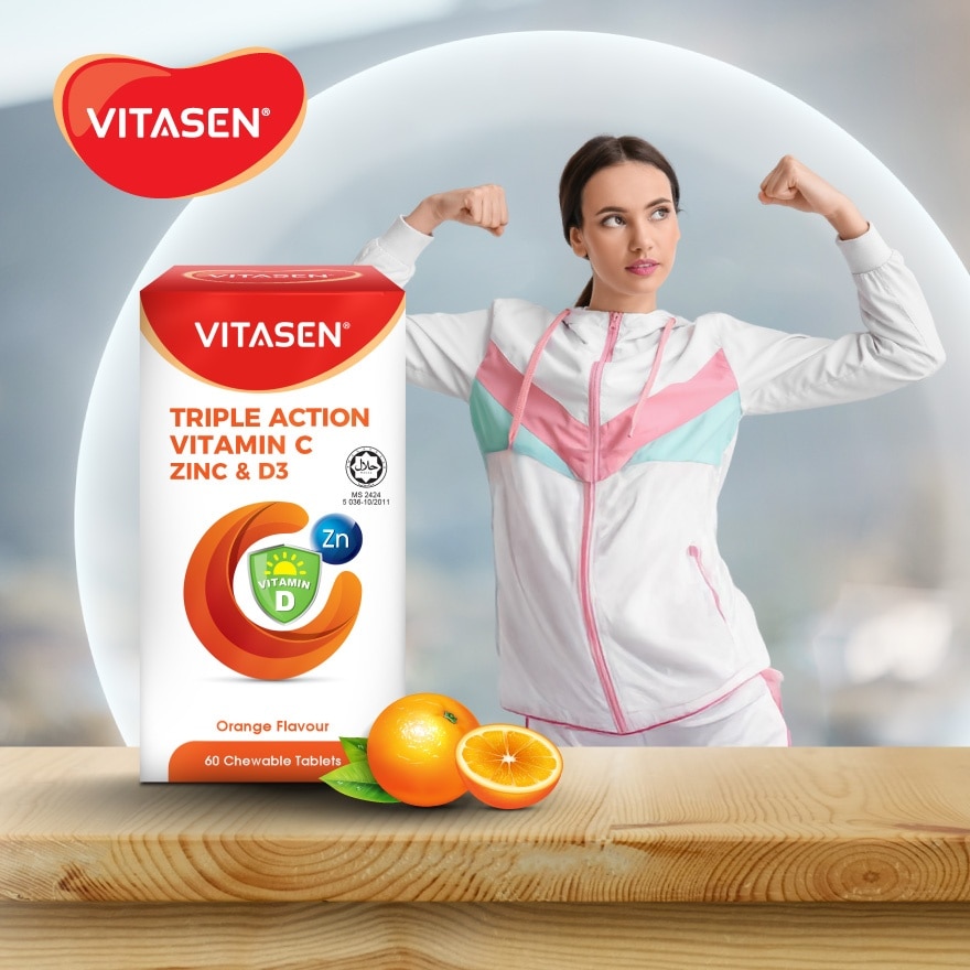 Triple Action Vitamin C Zinc & D3 Chewable Tablet (Orange Flavour) 60s