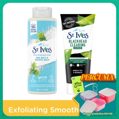 ST IVES - Exfoliating Sea Salt Body Wash 473ml &  Green Tea Scrub 170g