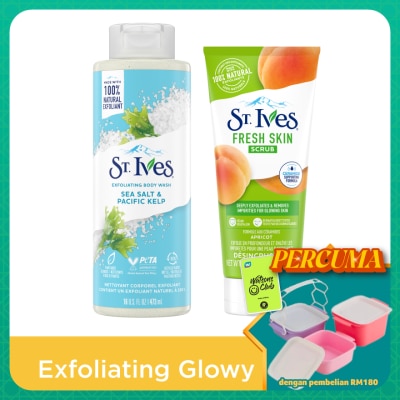 ST IVES - Exfoliating Sea Salt Body Wash 473ml &  Apricot Scrub 170g
