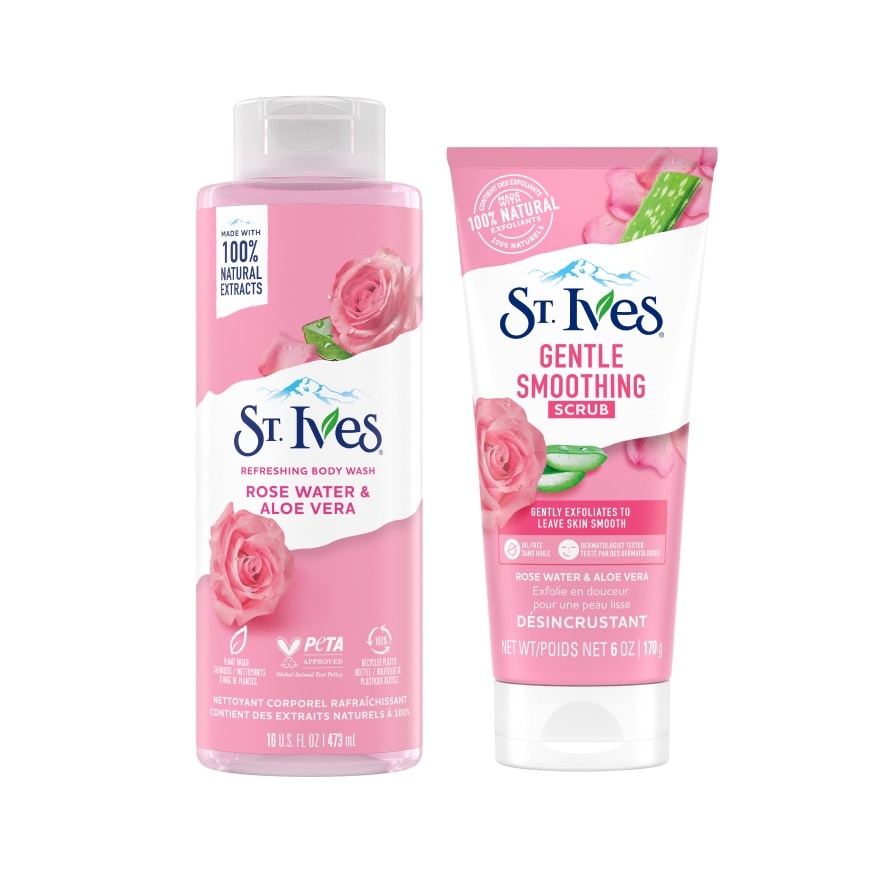 Refreshing Rose Water Body Wash 450ml & Rose Scrub 170g