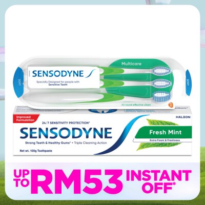 SENSODYNE Fresh Mint Relief Sensitive Teeth Toothpaste 100g and Sensitive Teeth Multicare Soft Toothbrush 3S