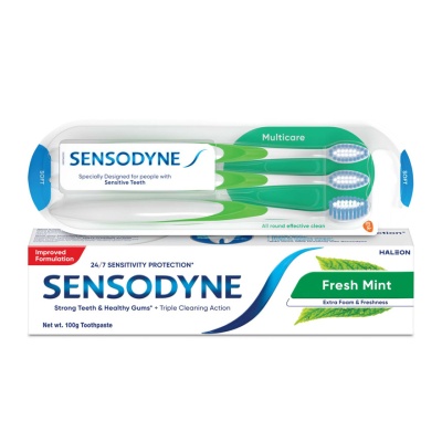 SENSODYNE - Fresh Mint Relief Sensitive Teeth Toothpaste 100g and Sensitive Teeth Multicare Soft Toothbrush 3S