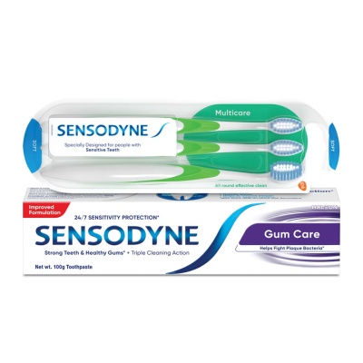SENSODYNE - Gum Care Oral Toothpaste 100g and Sensitive Teeth Multicare Soft Toothbrush 3S