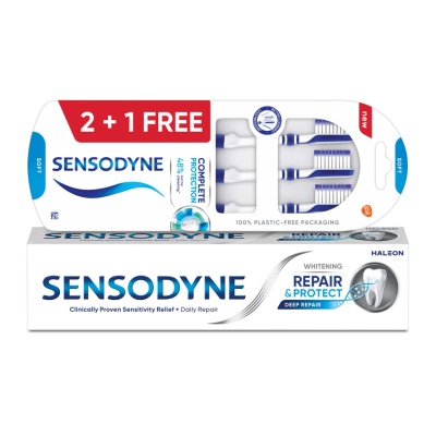 SENSODYNE - Repair & Protect Whitening 100g ad Sensitive Teeth Complete Protection Soft Toothbrush 3S