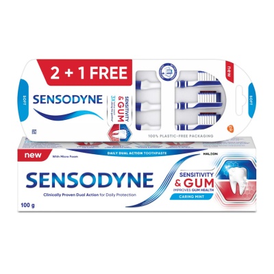SENSODYNE - Sensitivity & Gum Toothpaste 100g and Sensitive Teeth Sen with Gum Soft Toothbrush 3S