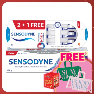 SENSODYNE Sensitivity & Gum Whitening Toothpaste 100g and Sensitive Teeth Sen with Gum Soft Toothbrush 3S