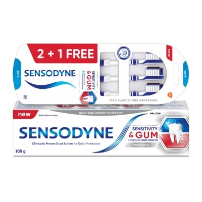 SENSODYNE Sensitivity & Gum Whitening Toothpaste 100g and Sensitive Teeth Sen with Gum Soft Toothbrush 3S