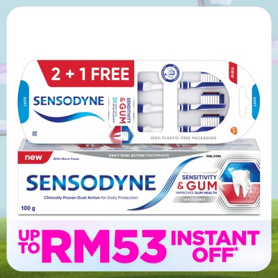 SENSODYNE Sensitivity & Gum Whitening Toothpaste 100g and Sensitive Teeth Sen with Gum Soft Toothbrush 3S