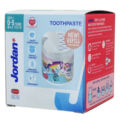 JORDAN - Kids Step 1 0-5 Years Toothpaste Pump Refill Strawberry 188g