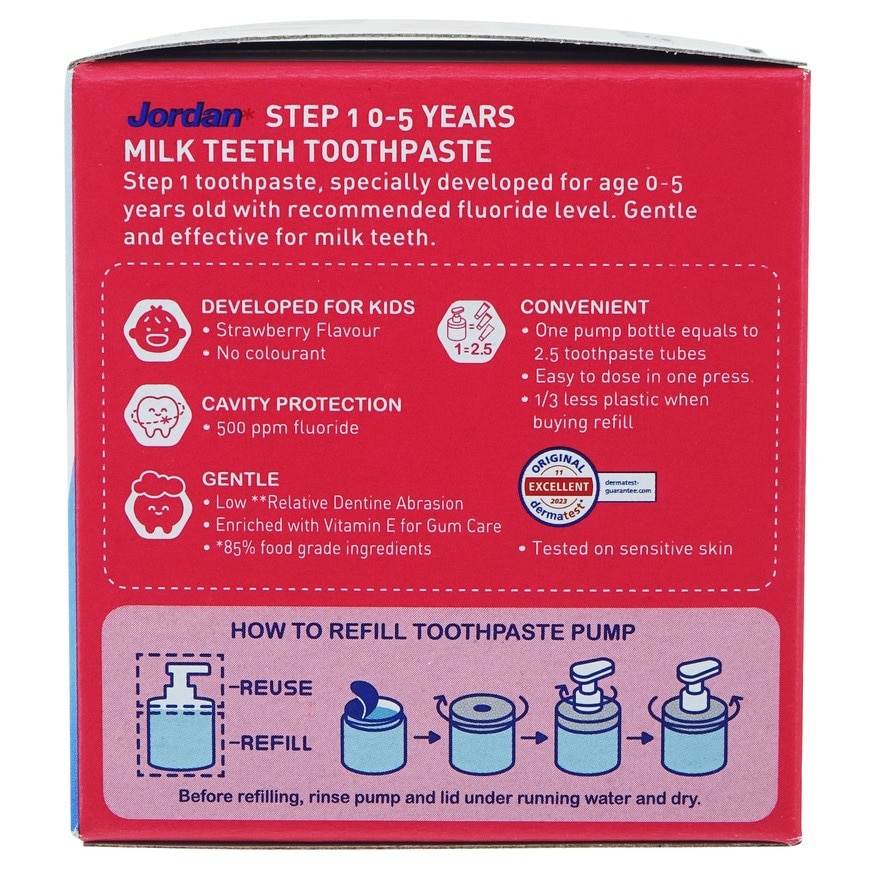 Kids Step 1 0-5 Years Toothpaste Pump Refill Strawberry 188g