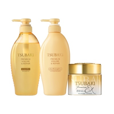 TSUBAKI Premium Volume & Repair Shampoo, Conditioner 450Ml And Repair Mask 180G 1 Set