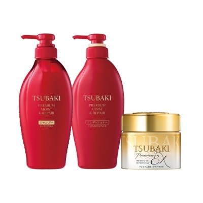 TSUBAKI Premium Moist & Repair Shampoo, Conditioner 450ml And Repair Mask 180G 1 Set