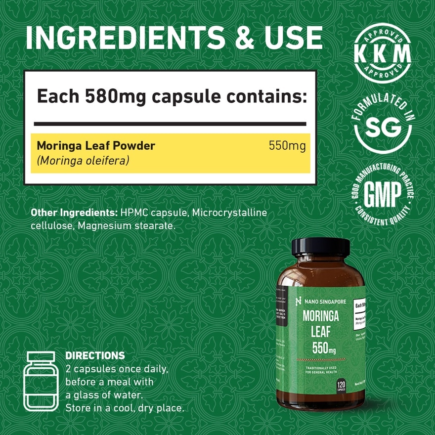Moringa Leaf 1100mg - 90 Nutrients 46 Antioxidants, Green Superfood, Multivitamin