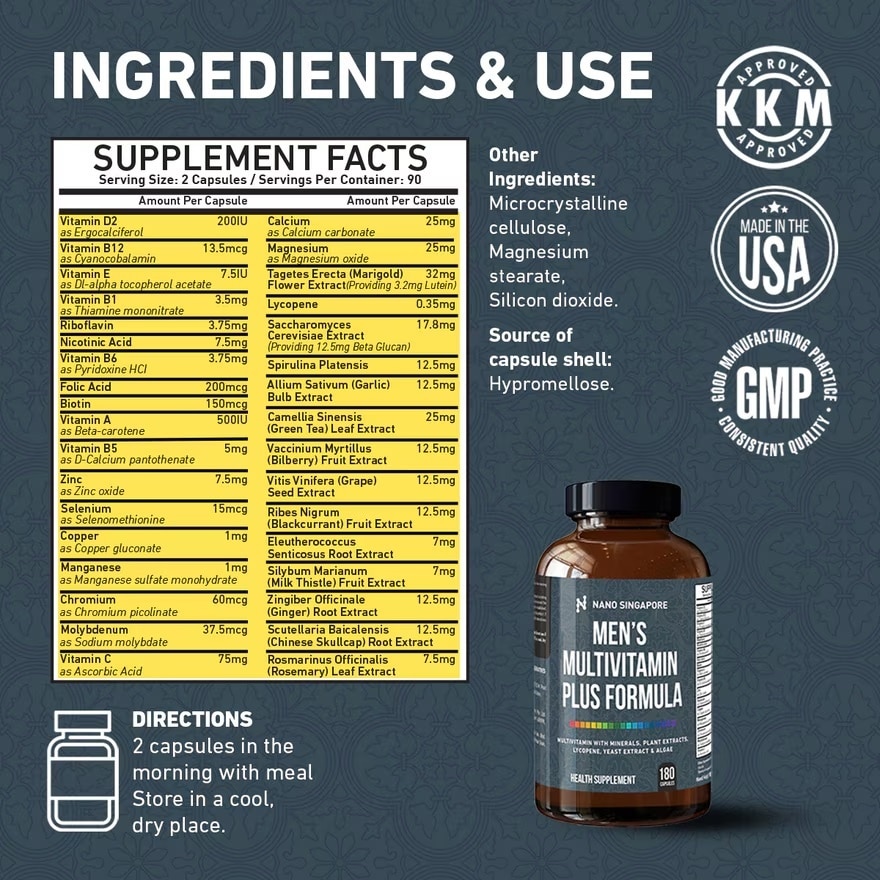 Men's Multivitamin Plus - Vitamins A, B, C, D, E, Antioxidant, Superfood, Vitality