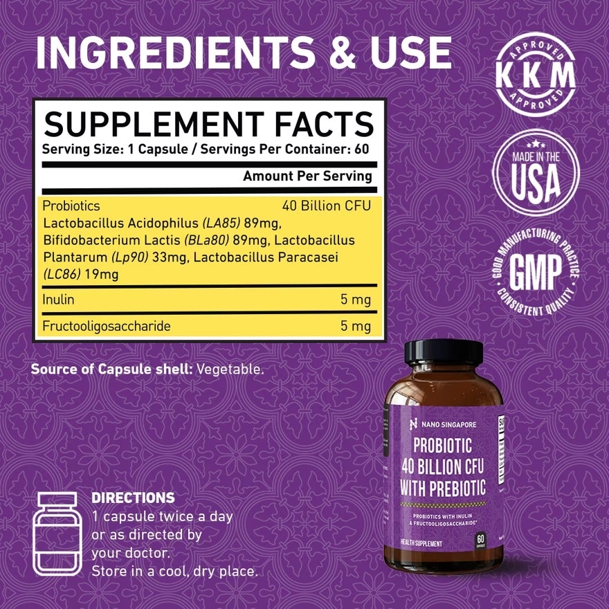 Probiotics 40 Billion CFU with Prebiotic - 60 Vegetable Capsules