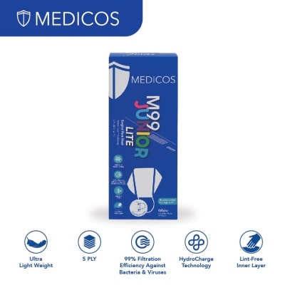 MEDICOS M99 Junior Lite Surgical Face Mask (White) 10s