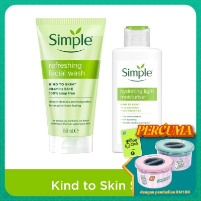 SIMPLE Kind to Skin Refreshing Facial Wash Gel 150ml & Kind to Skin Hydrating Light Moisturiser 125ml