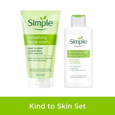 SIMPLE Kind to Skin Refreshing Facial Wash Gel 150ml & Kind to Skin Hydrating Light Moisturiser 125ml