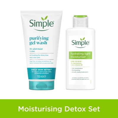 SIMPLE Daily Skin Detox Purifying Facial Wash 150ml & Kind to Skin Hydrating Light Moisturiser 125ml image
